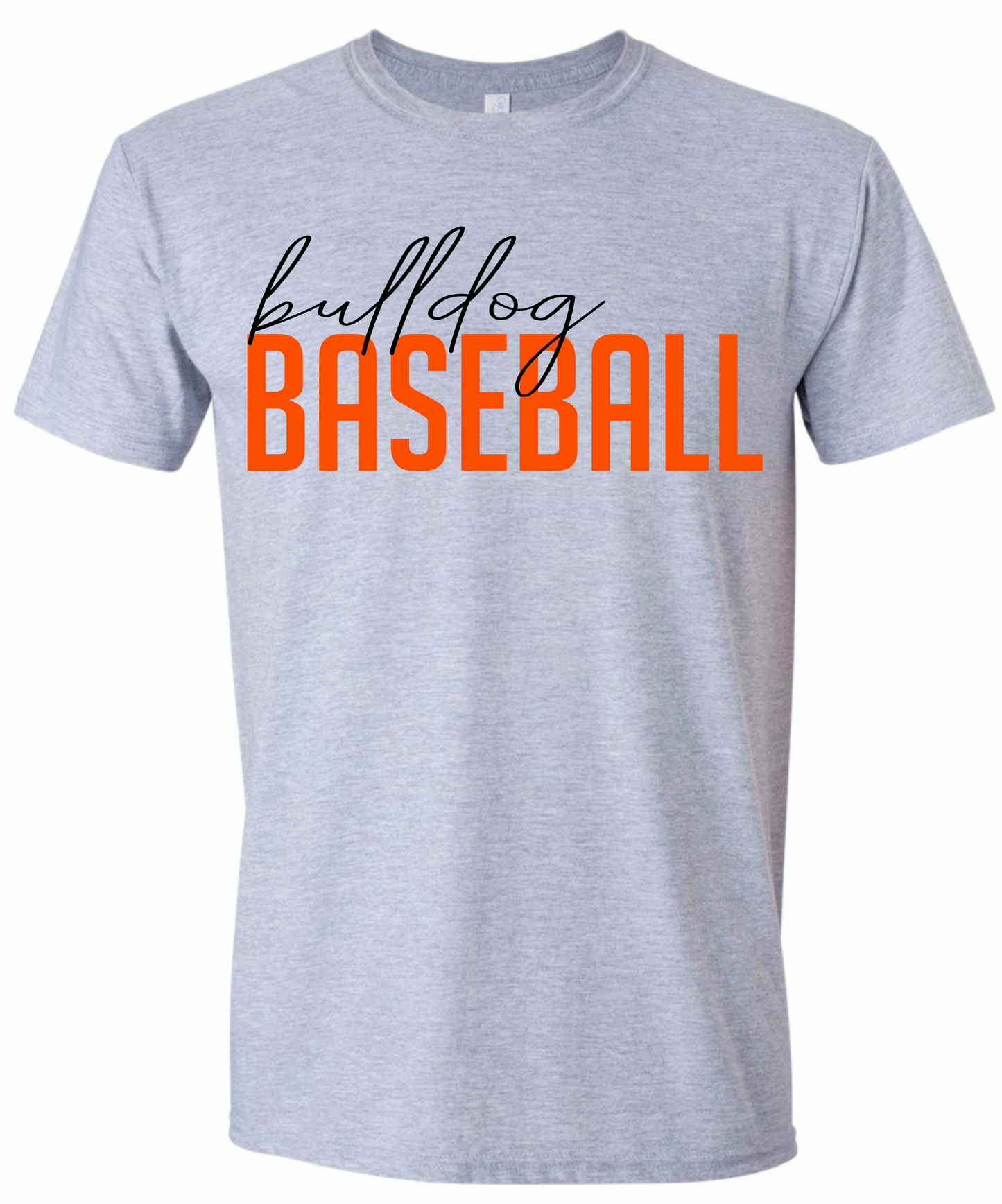 Grey cursive Bulldog Baseball.