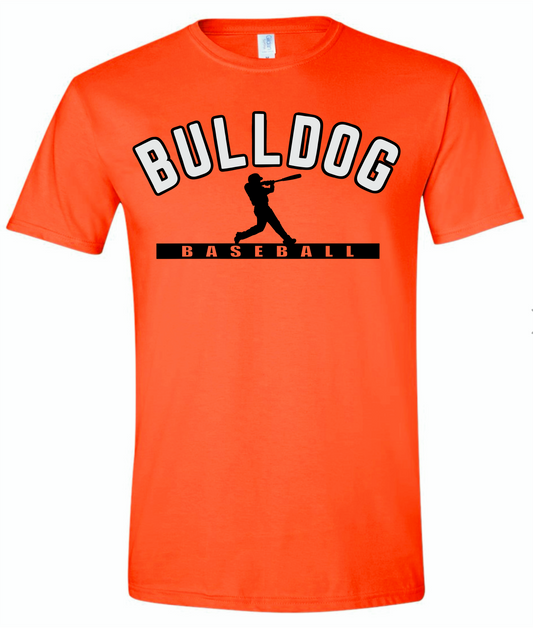 Orange batter Bulldog Baseball.