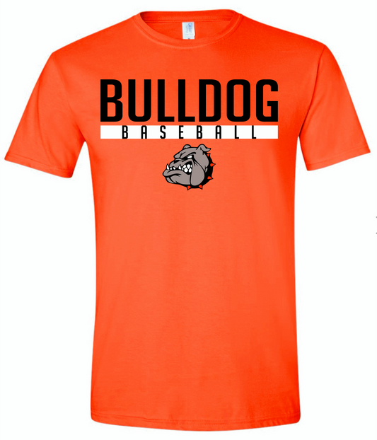 Orange line Bulldog Baseball.