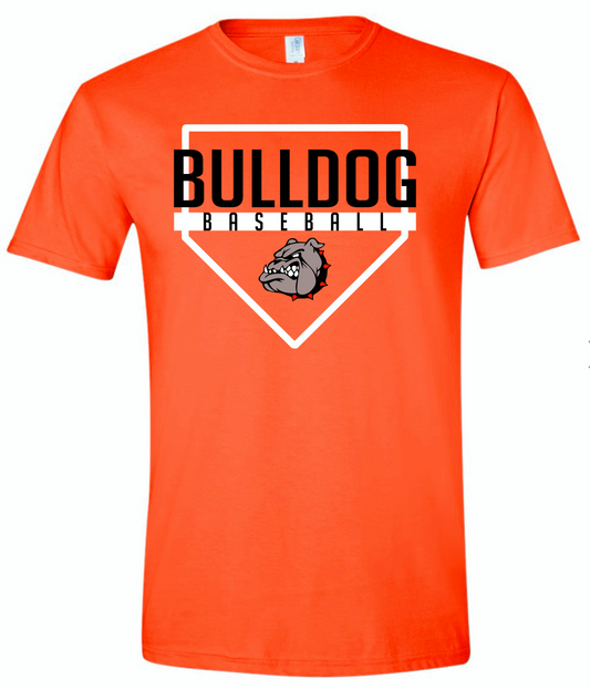 Orange home plate Bulldog Baseball.