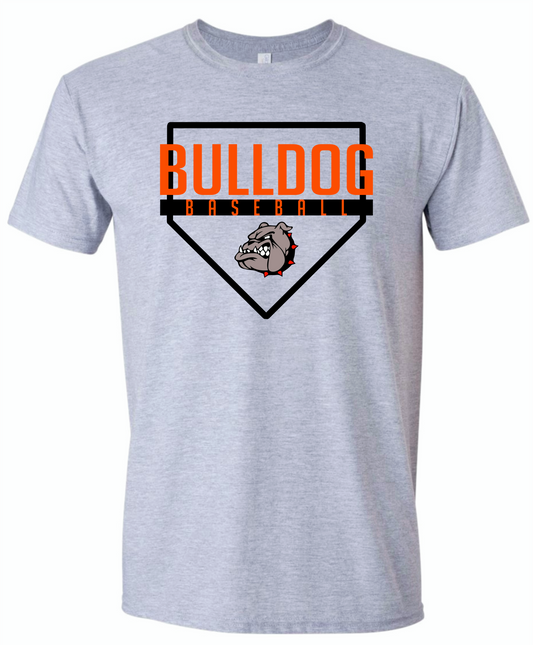 Grey home plate Bulldog Baseball.