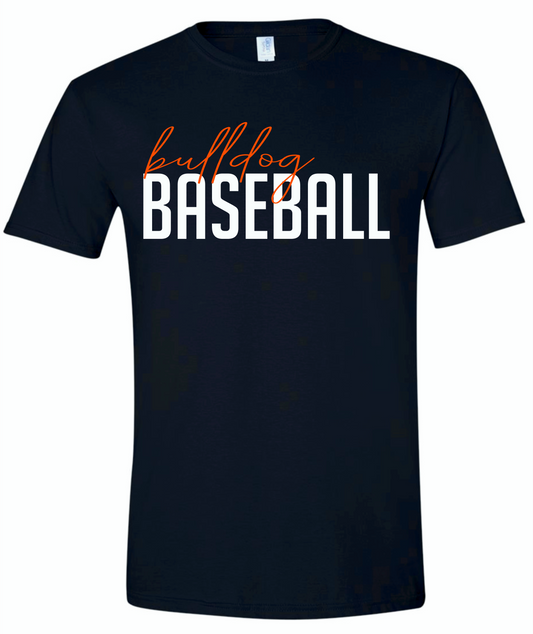 Black cursive Bulldog Baseball.